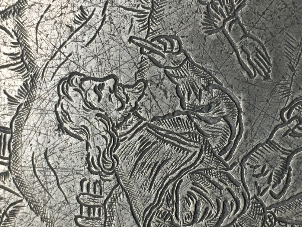 A pair of pewter engraved plates View XIII