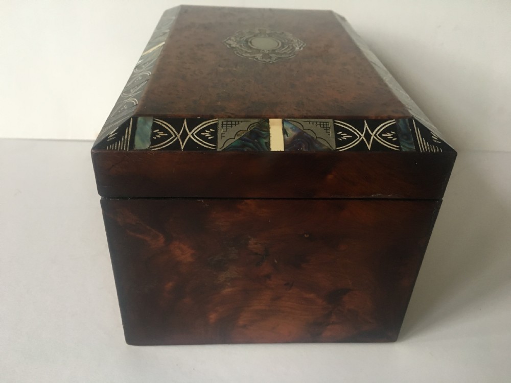C19th burr amboyna tea caddy  View V