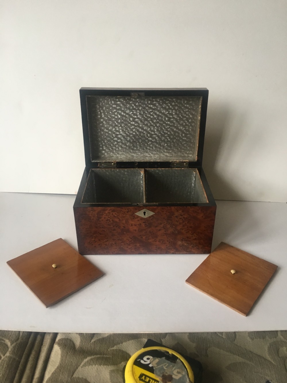 C19th burr amboyna tea caddy  View VII