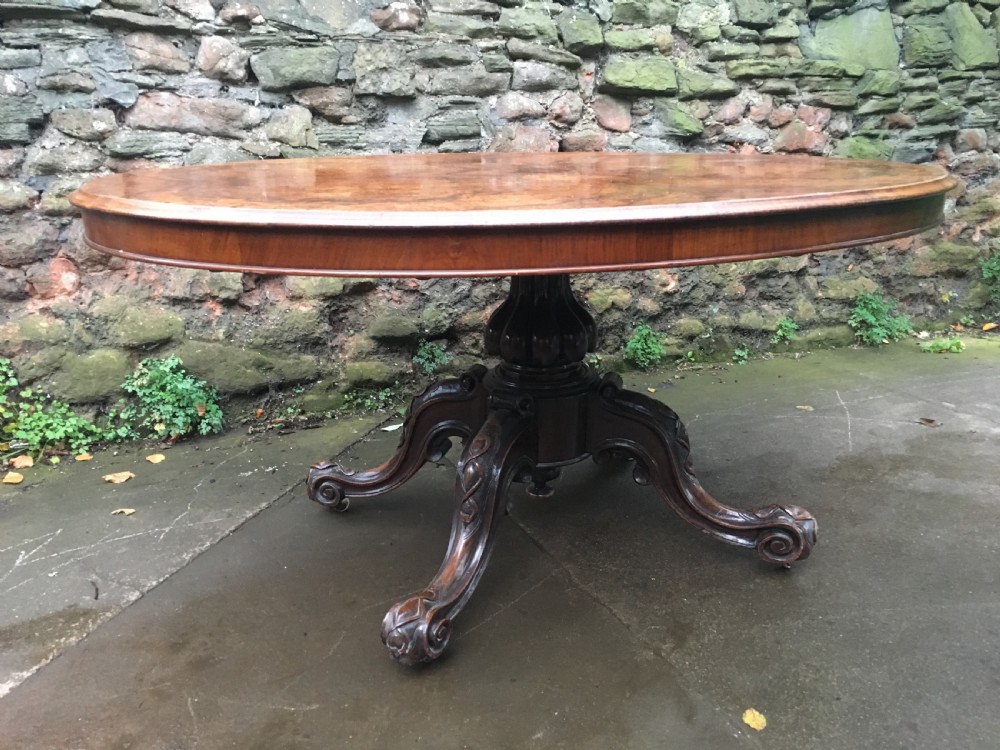 C19th large oval table in figured walnut  View VIII