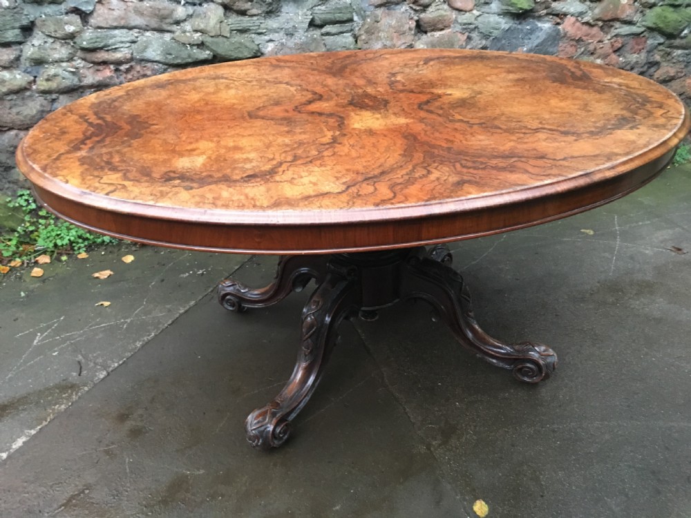 C19th large oval table in figured walnut  View IX