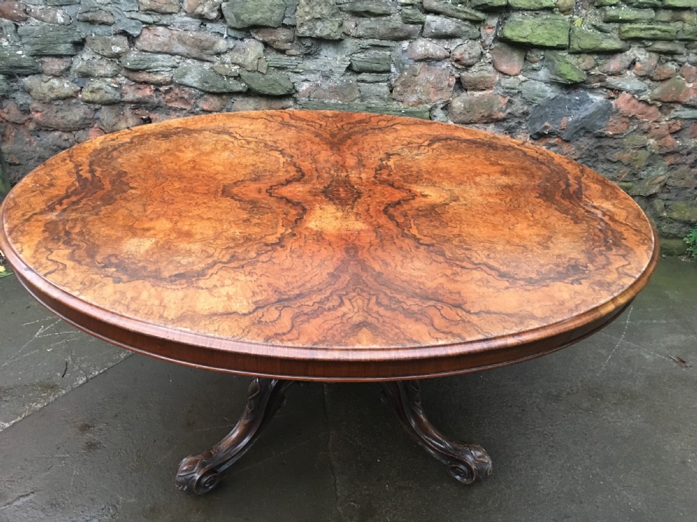 C19th large oval table in figured walnut  View X