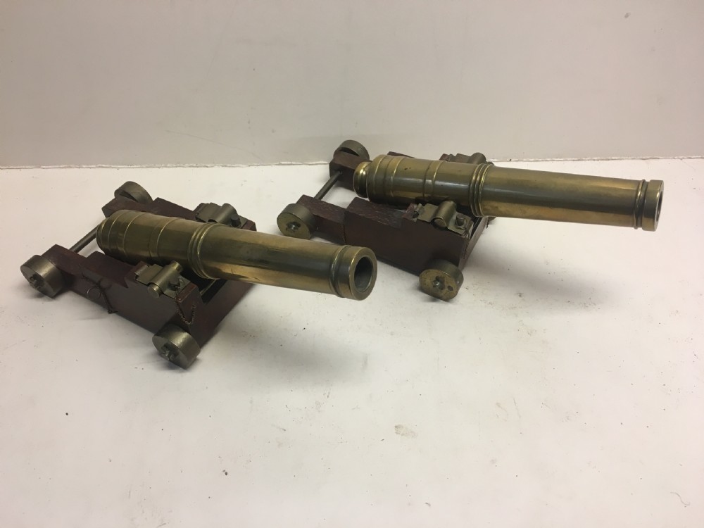 A pair of Desktop model brass cannons  View II
