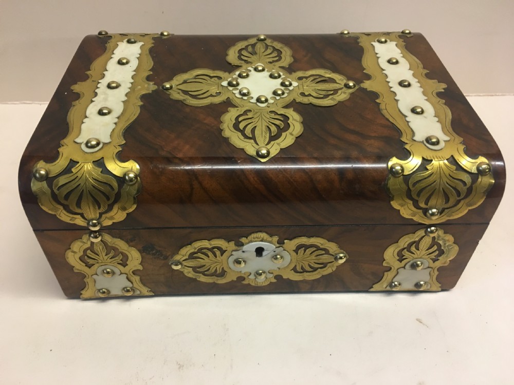 C19th walnut and brass jewellery box