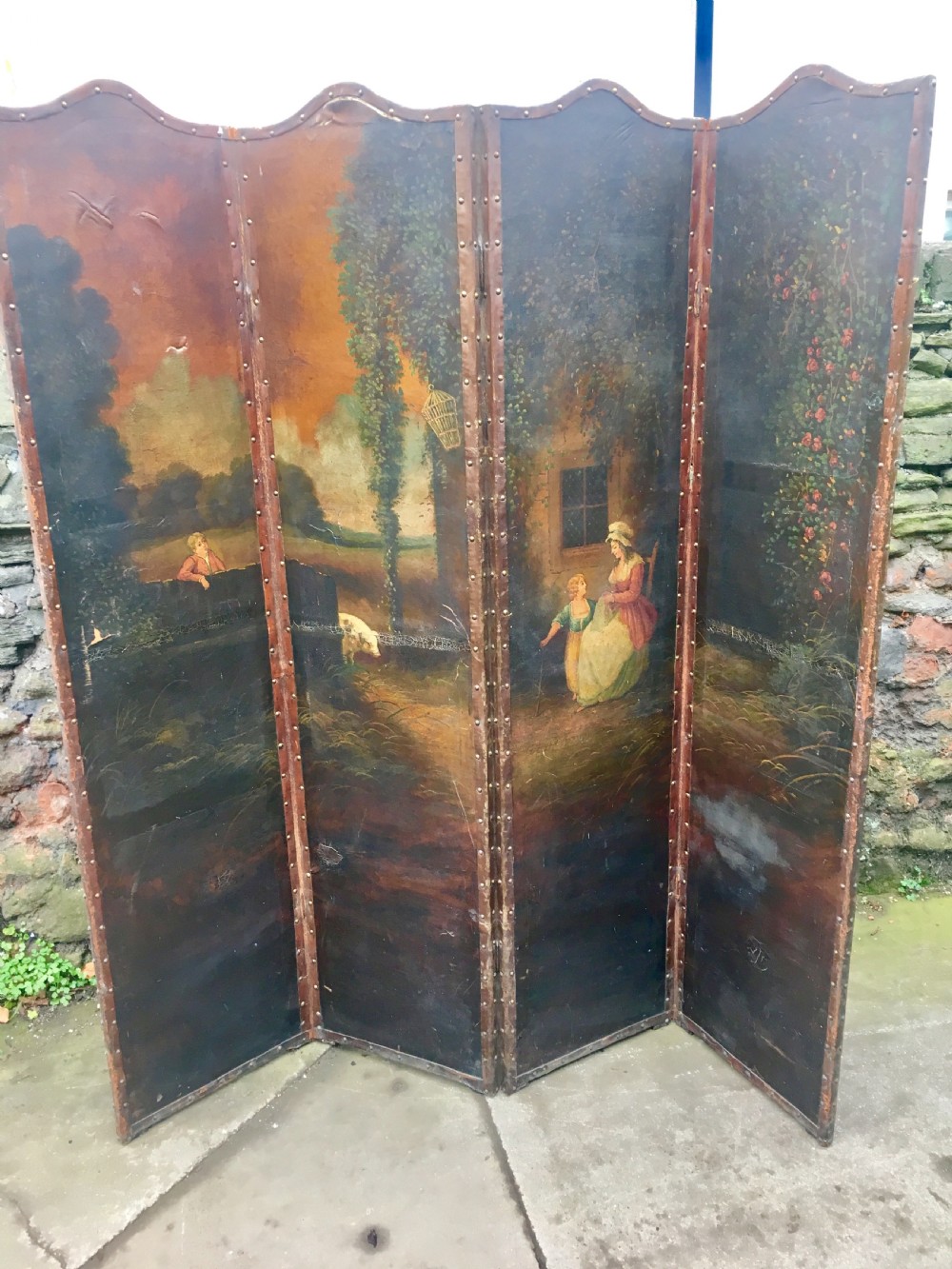 C19th hand painted four fold screen View II