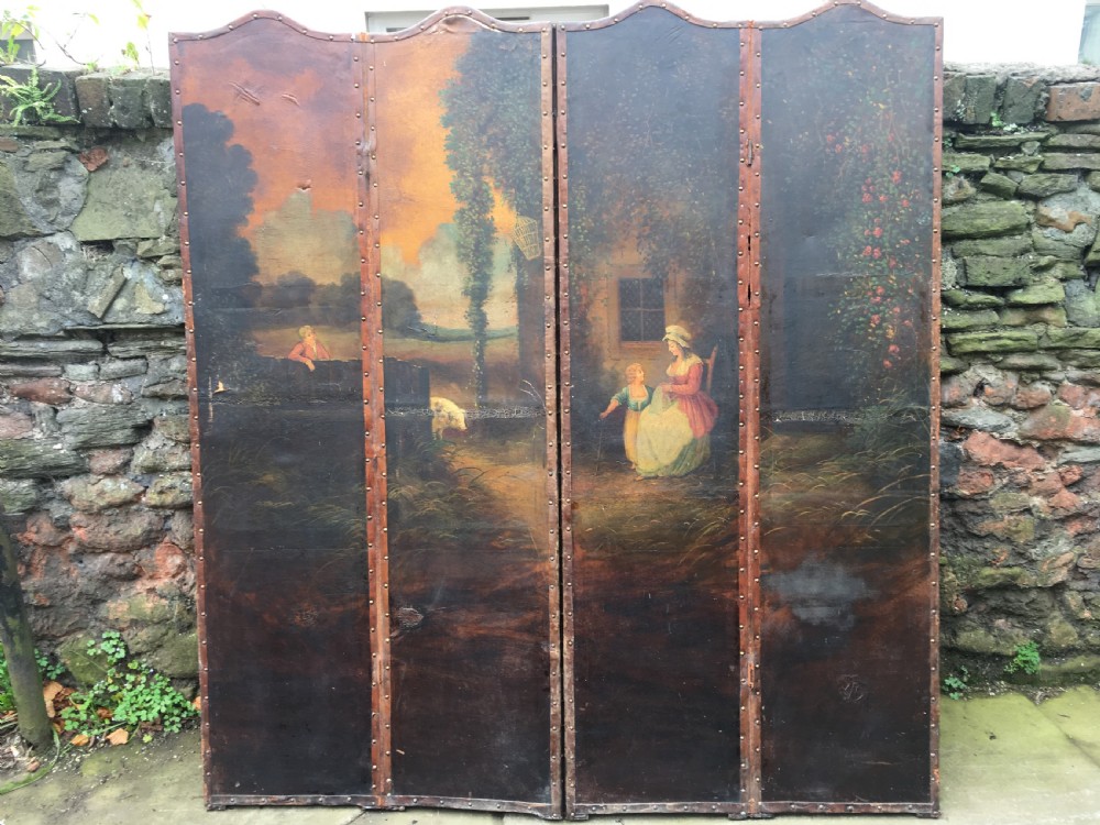 C19th hand painted four fold screen View VI