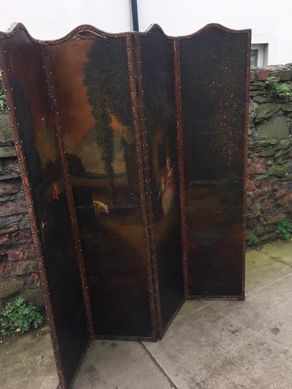 C19th hand painted four fold screen View VII