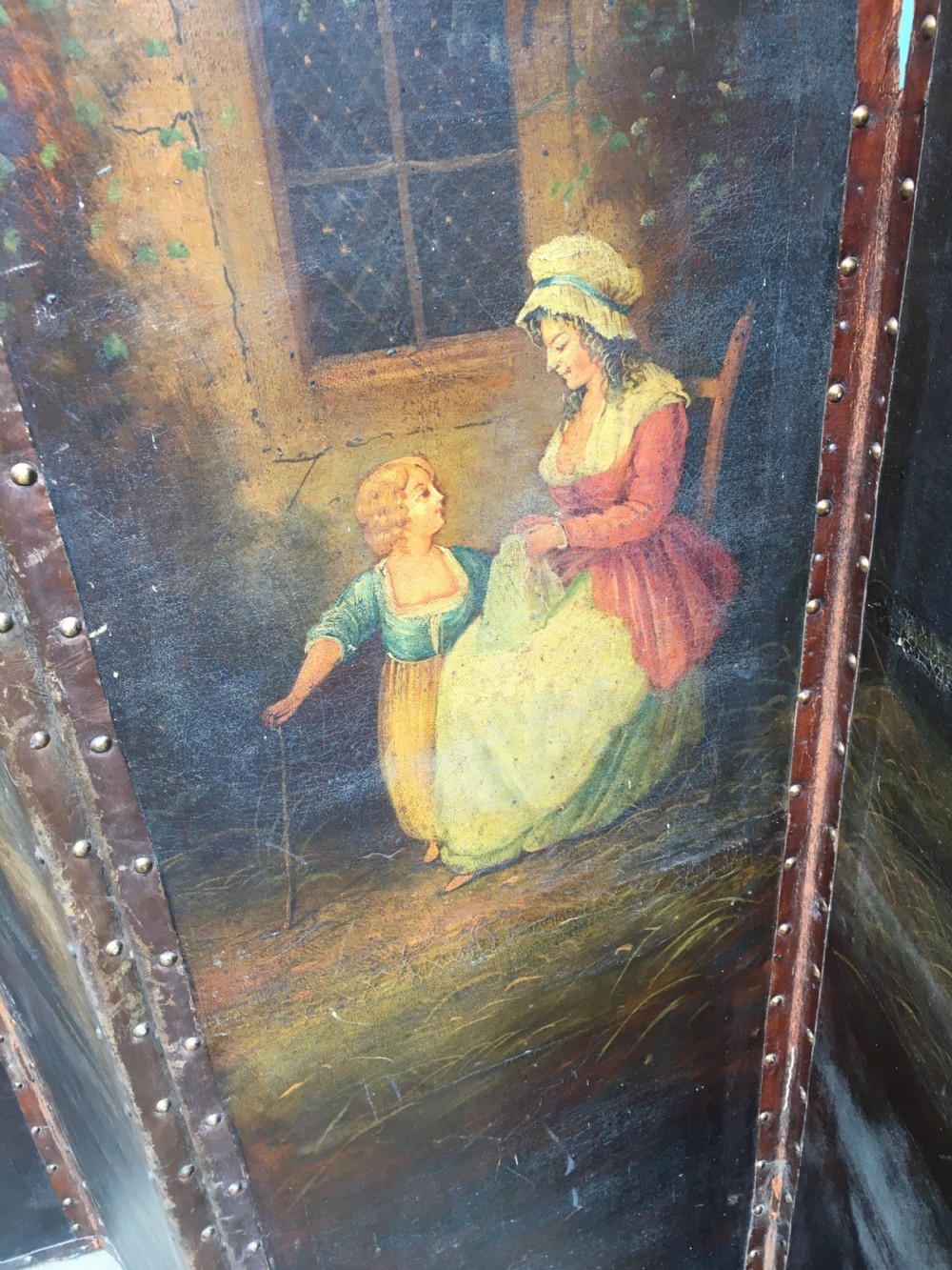 C19th hand painted four fold screen View XI