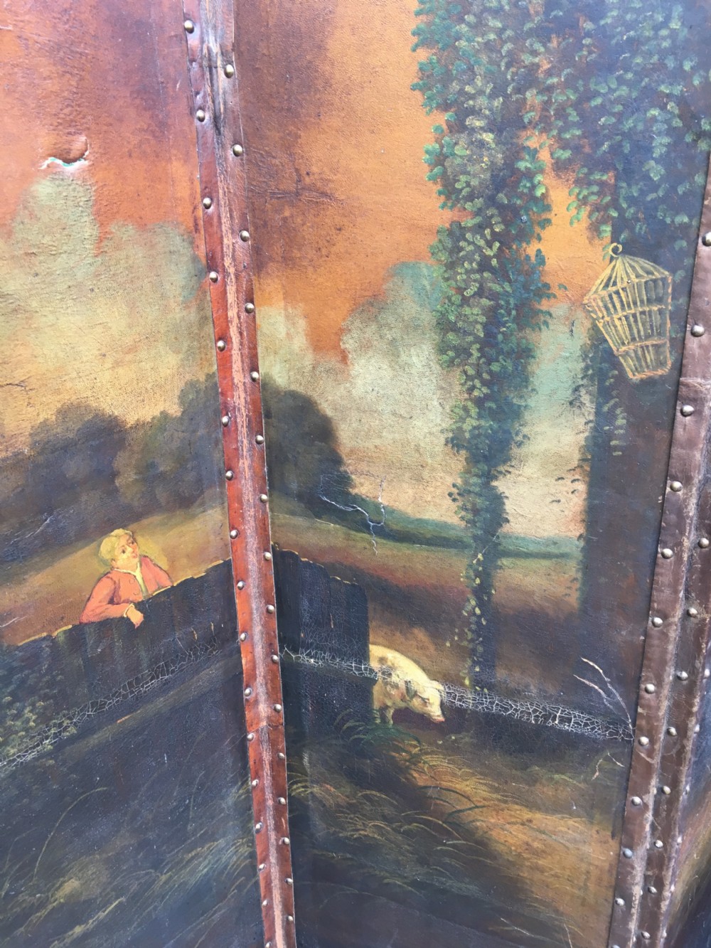 C19th hand painted four fold screen View XII