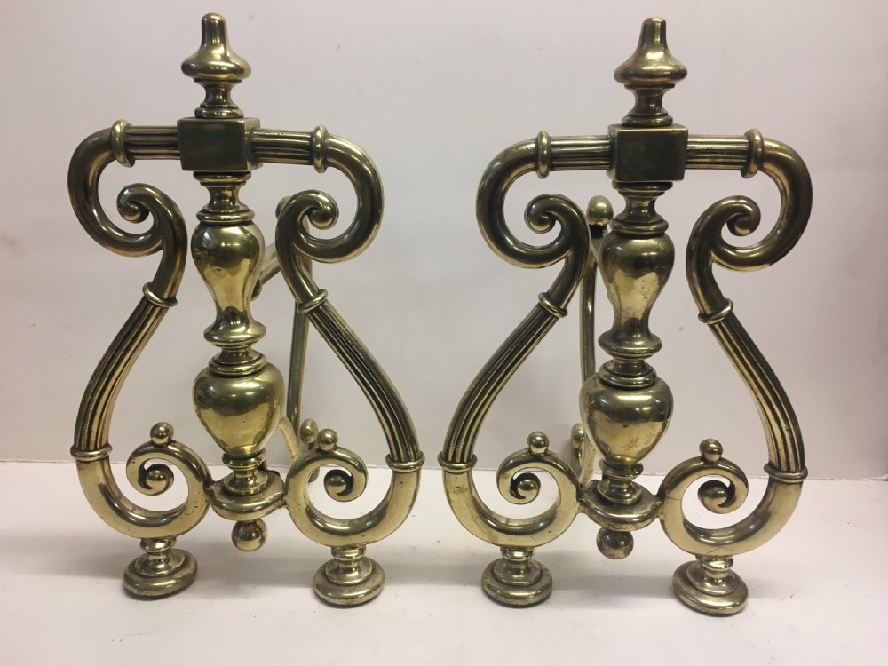 C19th large pair of brass fire dogs View II