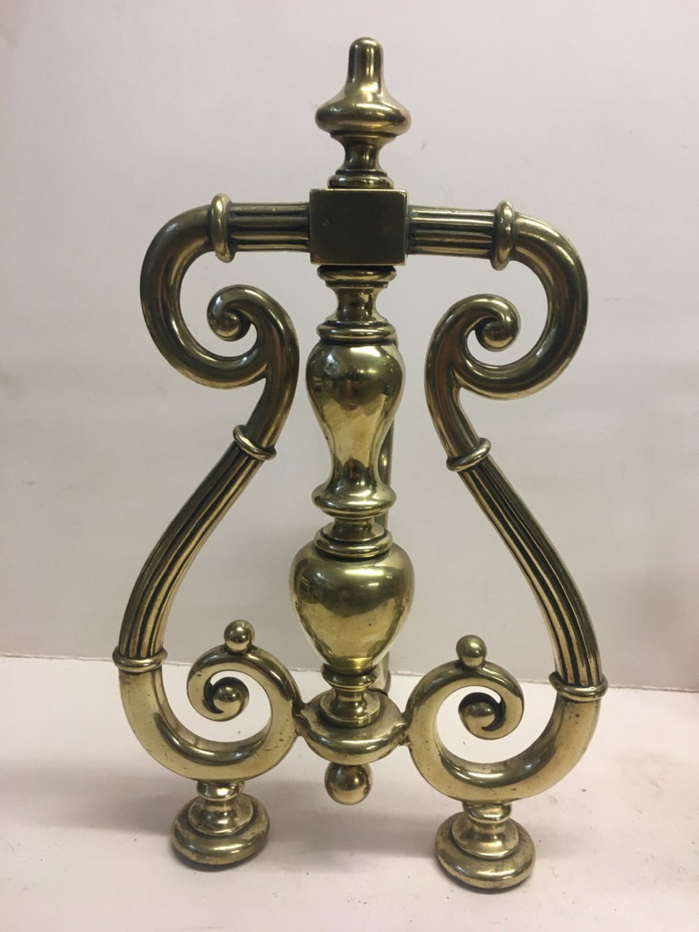 C19th large pair of brass fire dogs View III