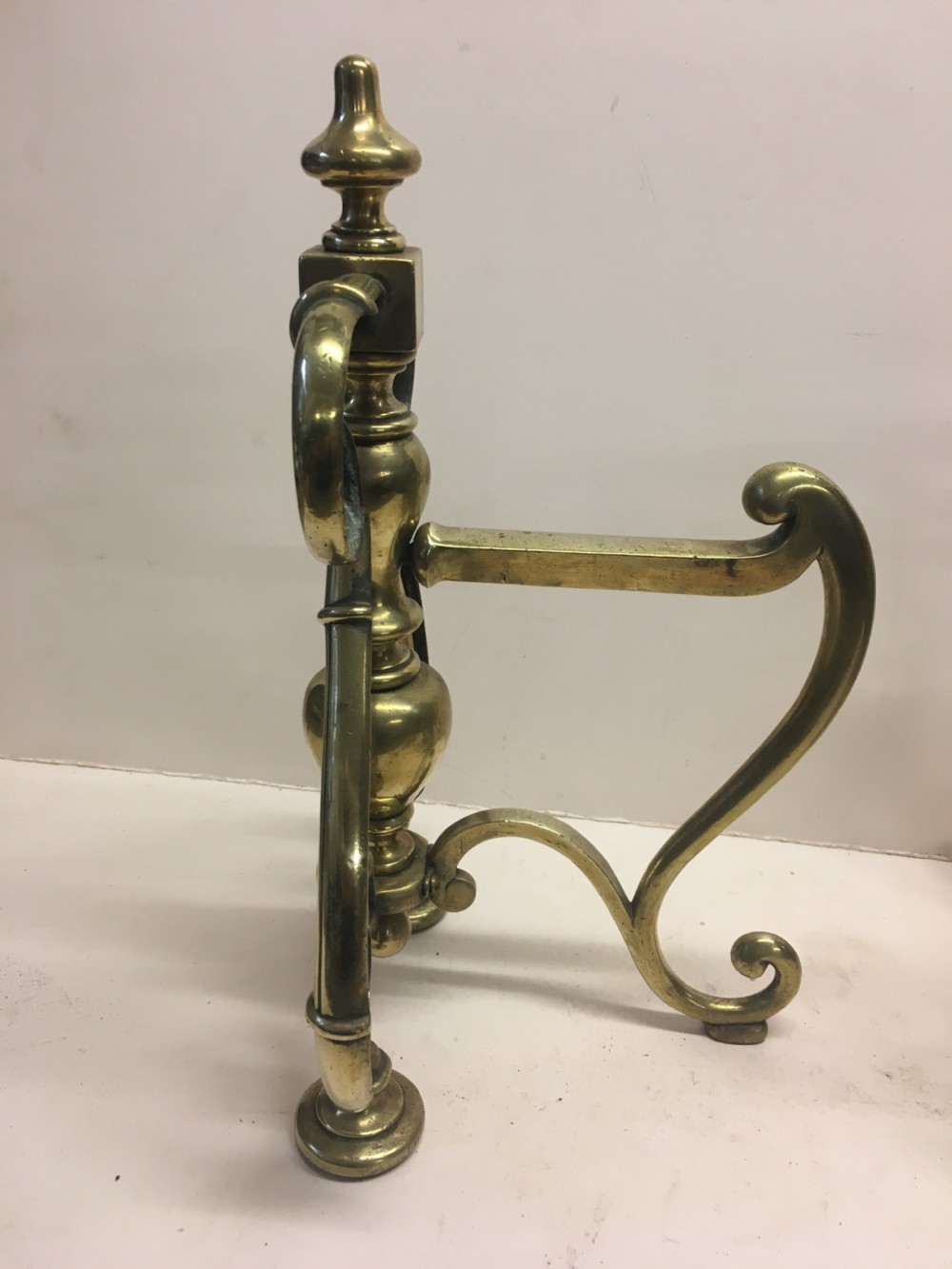 C19th large pair of brass fire dogs View IV