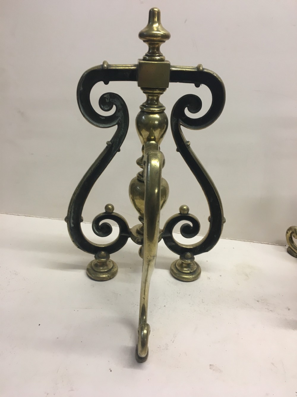C19th large pair of brass fire dogs View V