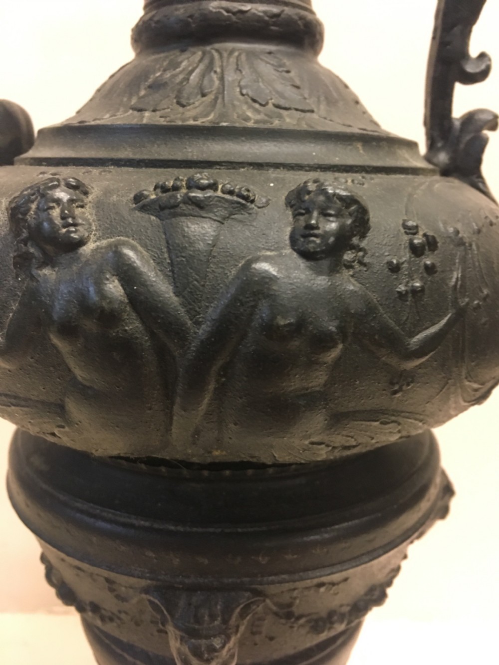 Large C19th bronzed Spelter classical ewer View II