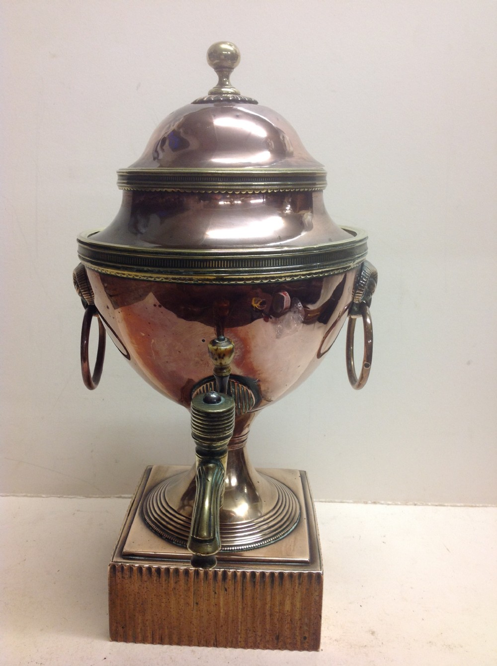 Regency copper and brass Adam period tea urn  View II