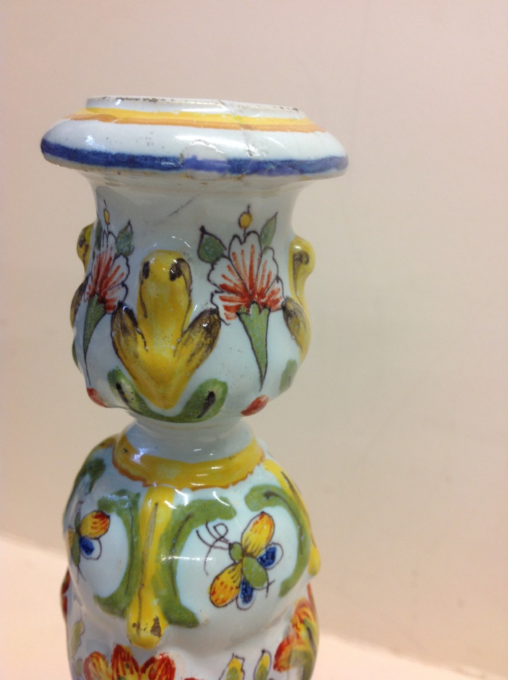 Pair of French faïence candlesticks  View III