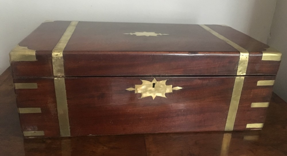 C19th campaign laptop desk with secret drawers