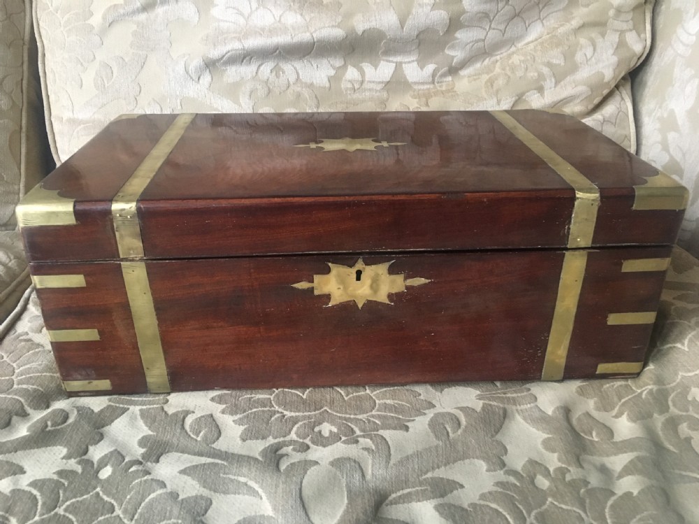 C19th campaign laptop desk with secret drawers View XIX