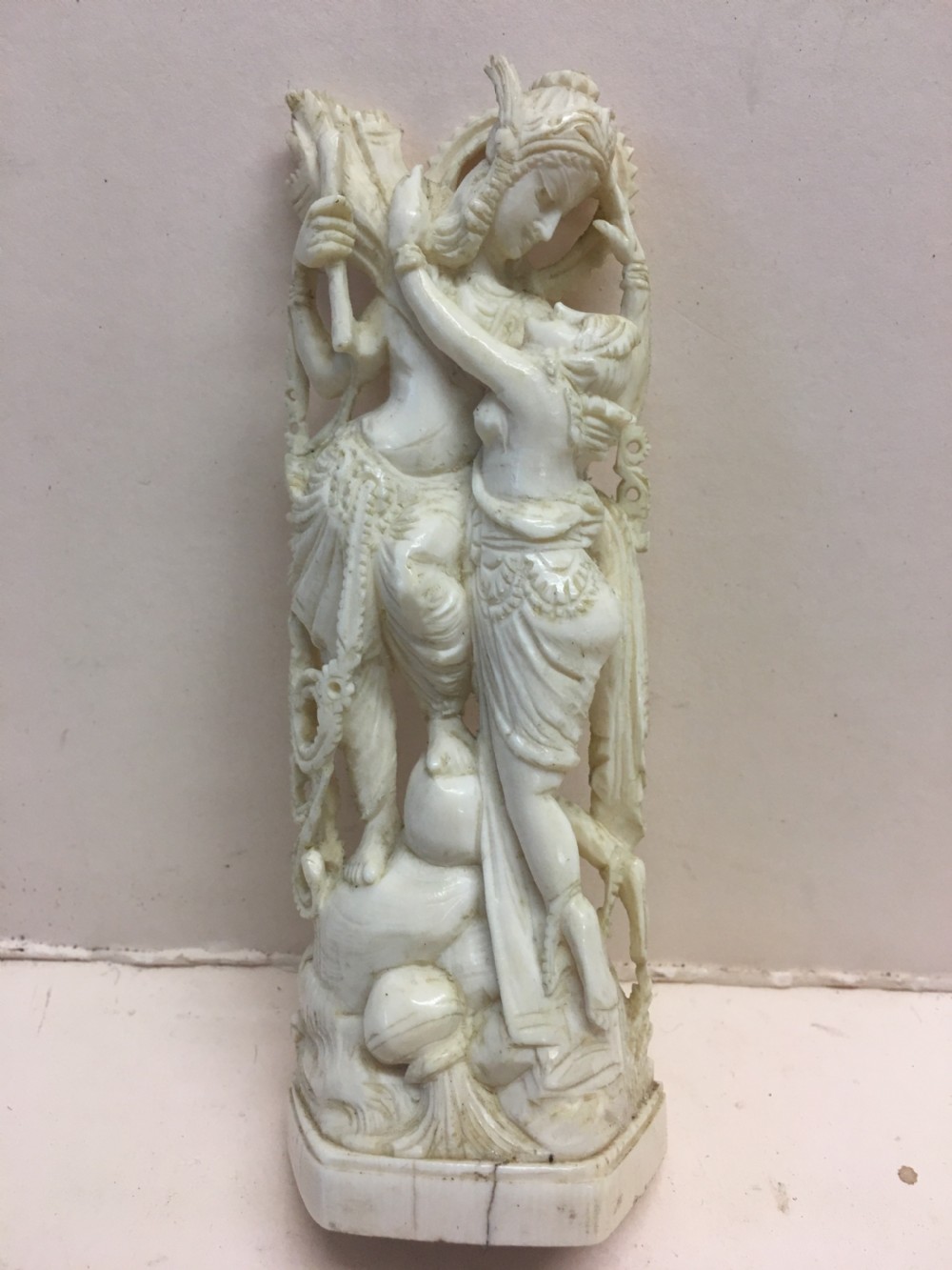 Edwardian period ivory carving of a couple embracing View VIII