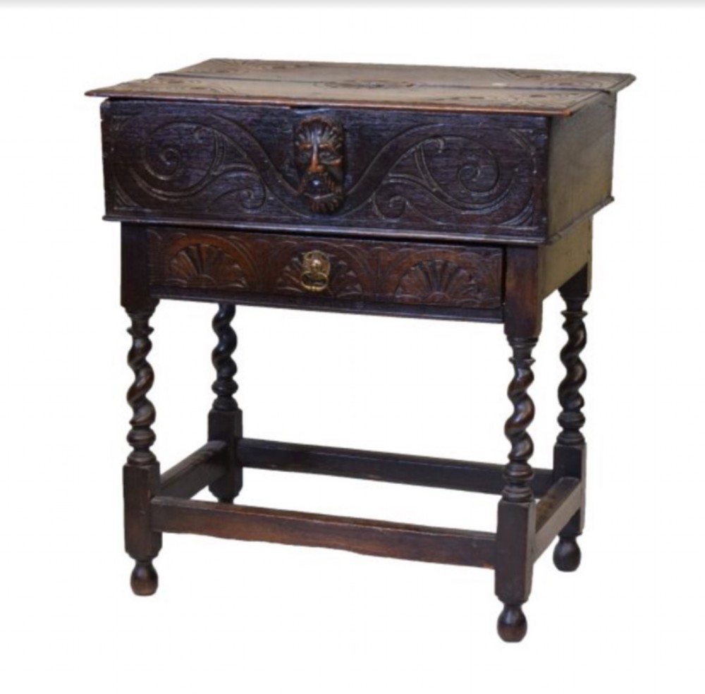 C17th oak bible box on later stand 