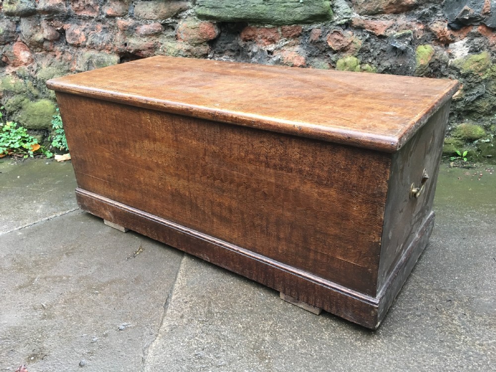 C19th scumble grained pine blanket box  View II