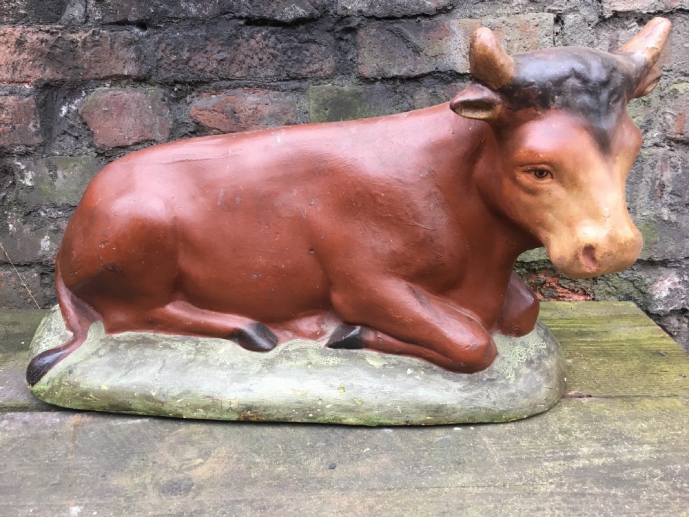 Edwardian large  plaster butchers shop window display cow View V
