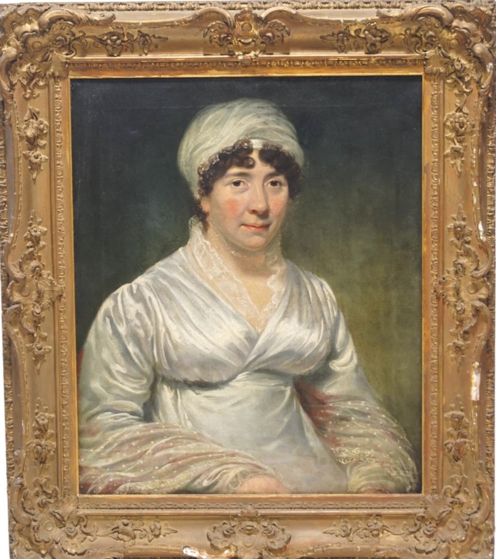 Portrait of a lady oil on canvas in original gilt swept frame.