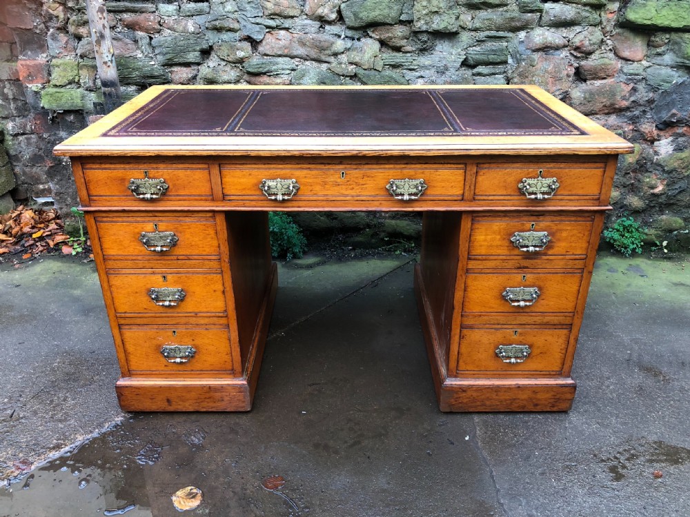 C19th golden oak pedestal desk