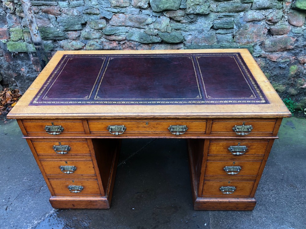 C19th golden oak pedestal desk View III