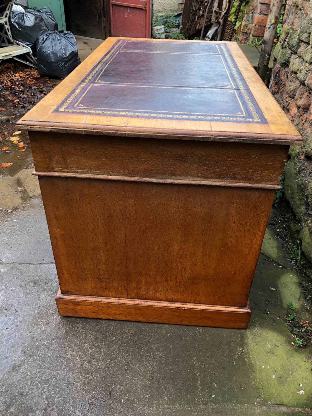 C19th golden oak pedestal desk View IV