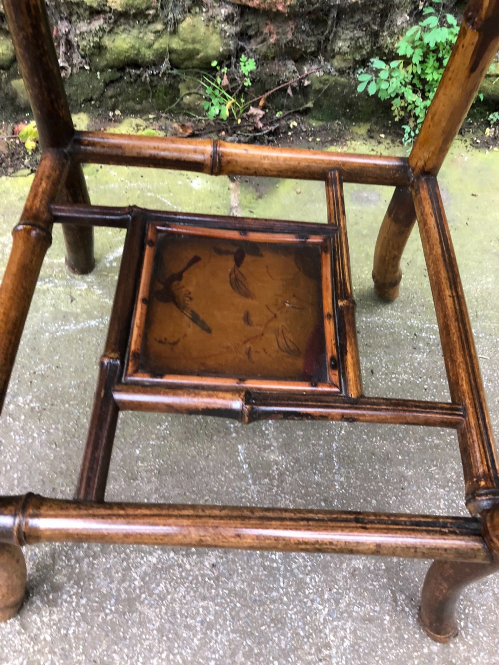 Edwardian lacquered bamboo table with two adjustable shelves View III