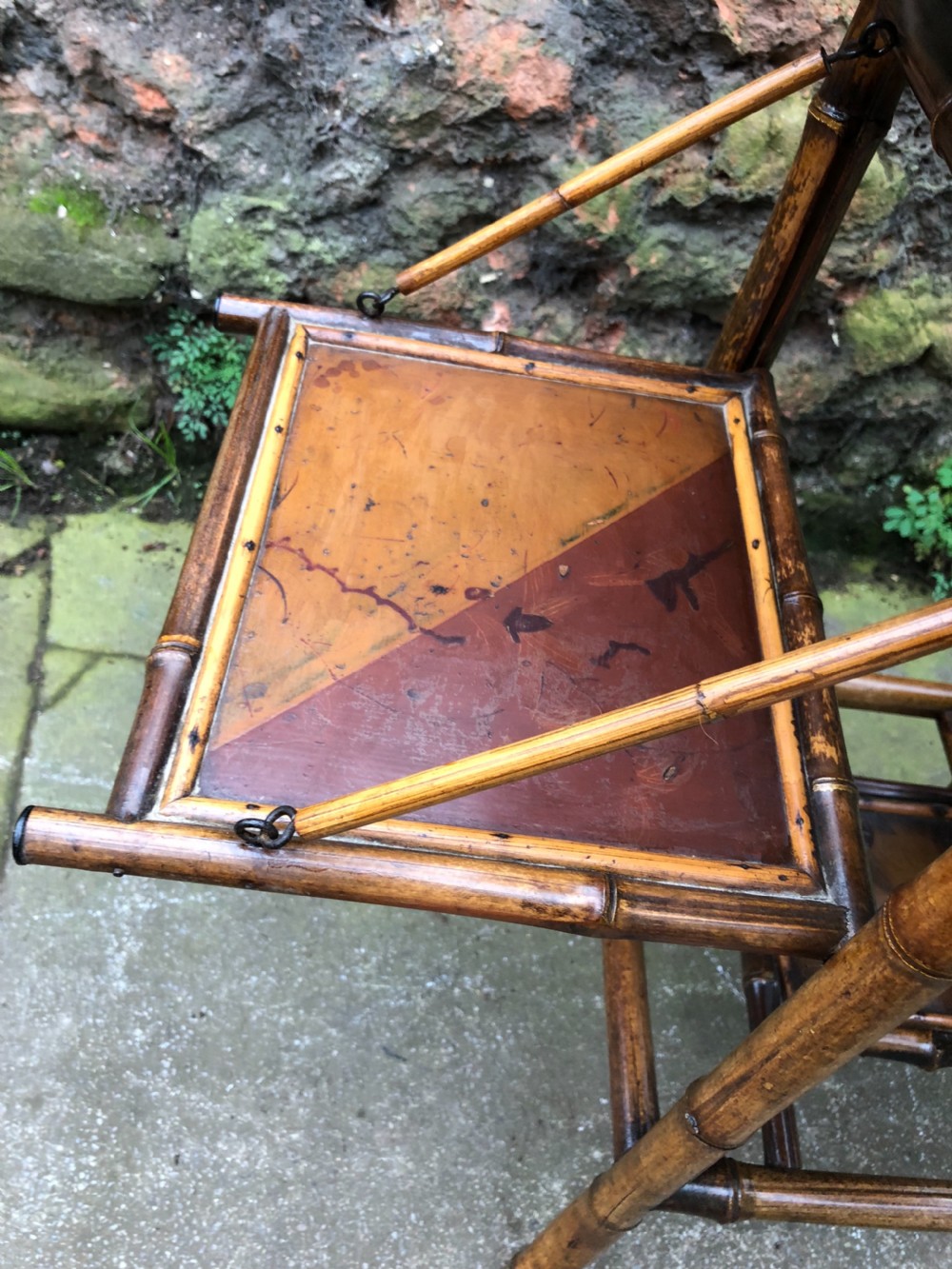 Edwardian lacquered bamboo table with two adjustable shelves View IV