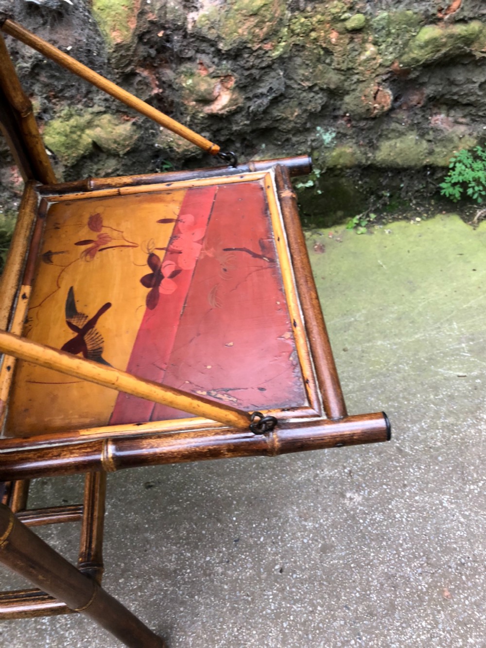 Edwardian lacquered bamboo table with two adjustable shelves View V