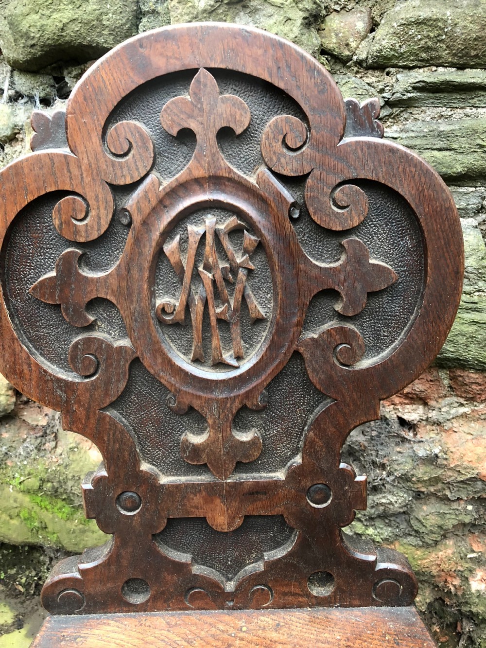 C19th pair of oak hall chairs View III