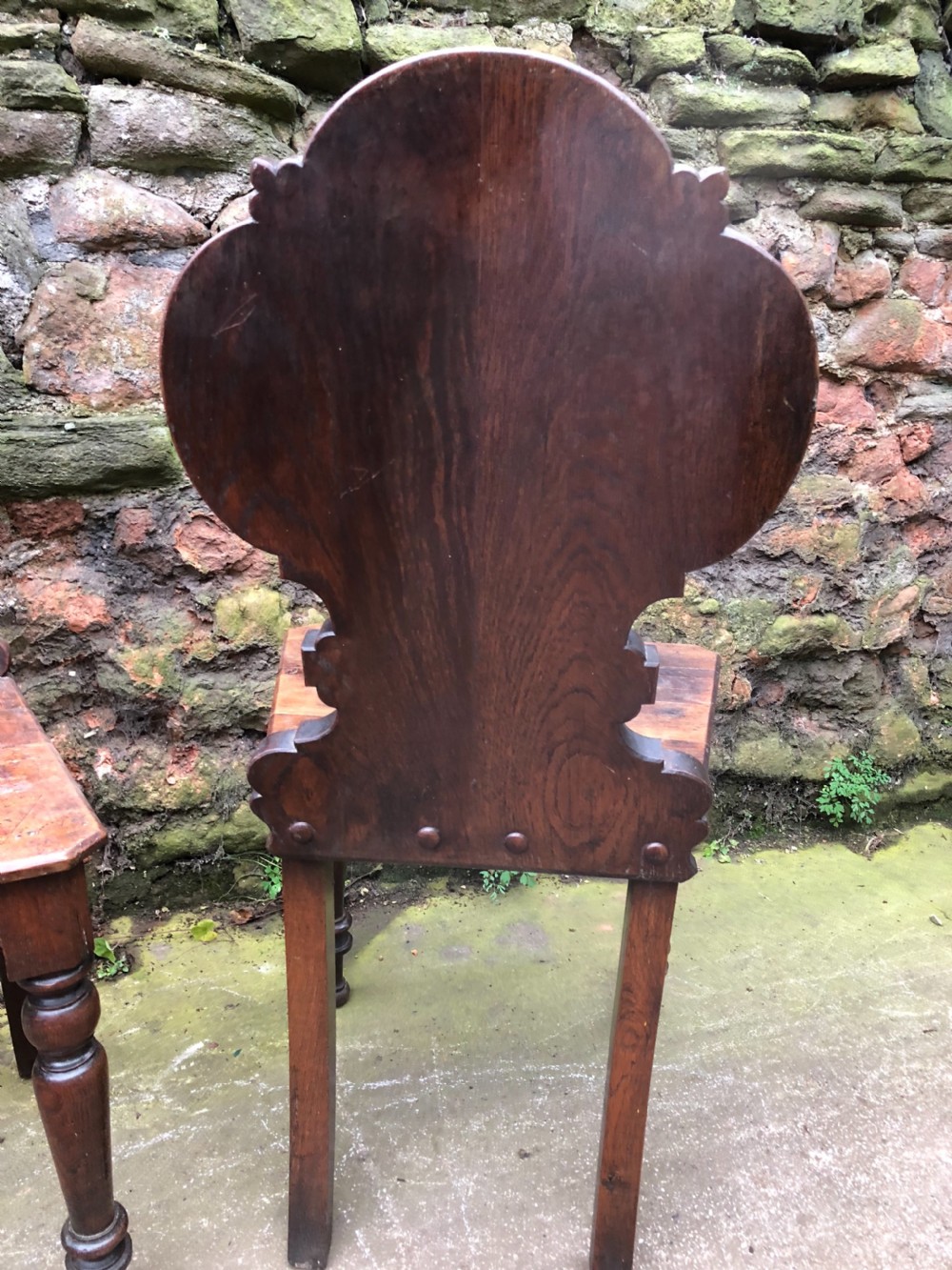 C19th pair of oak hall chairs View VI