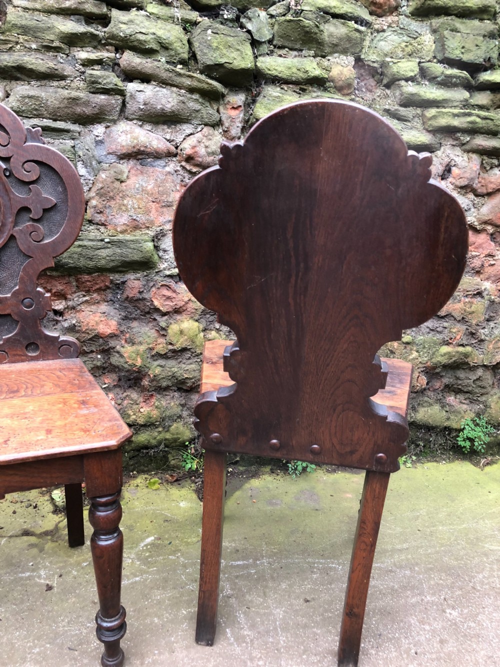 C19th pair of oak hall chairs View VII