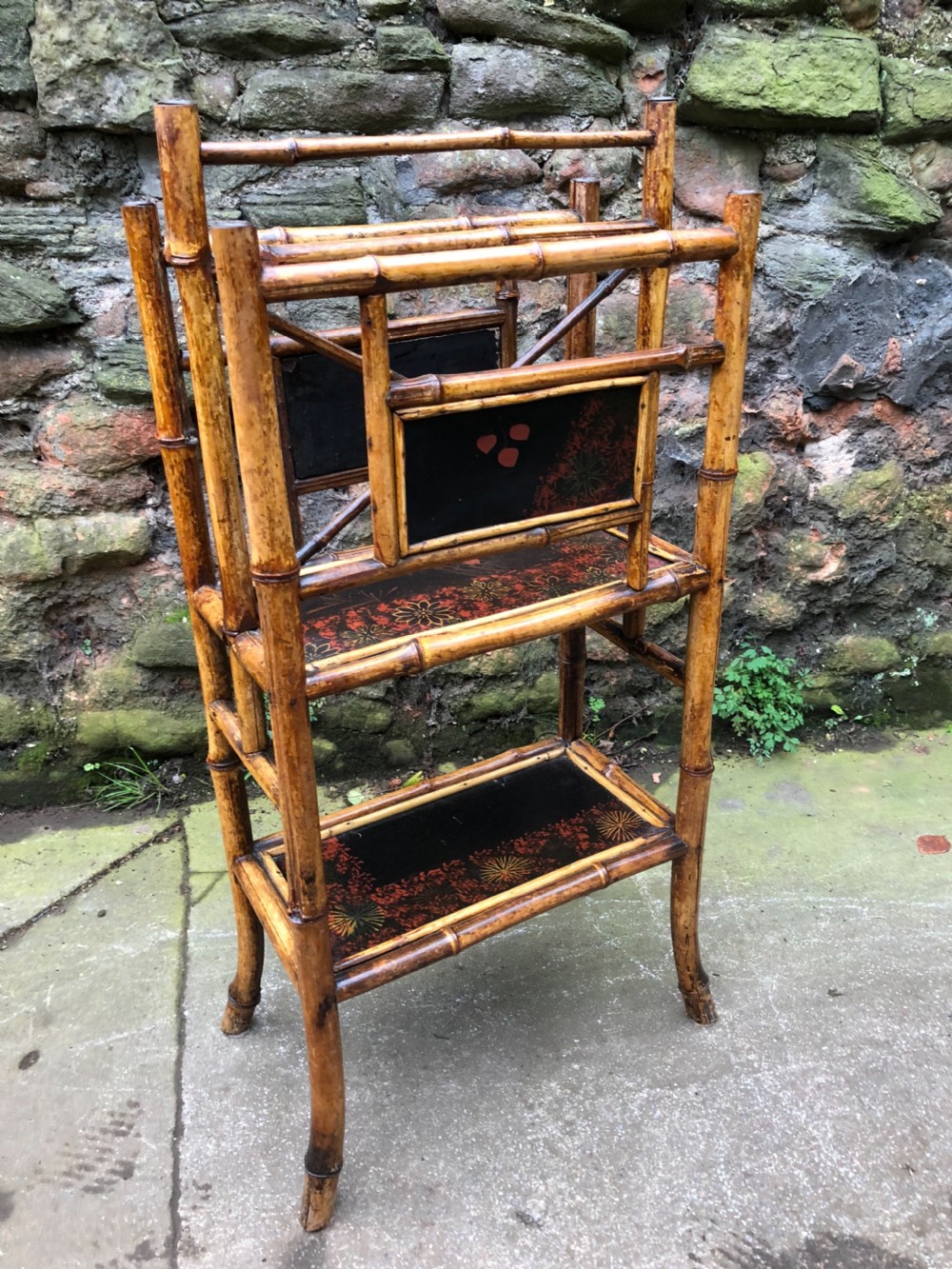 C19th lacquered panelled bamboo Canterbury stand View II