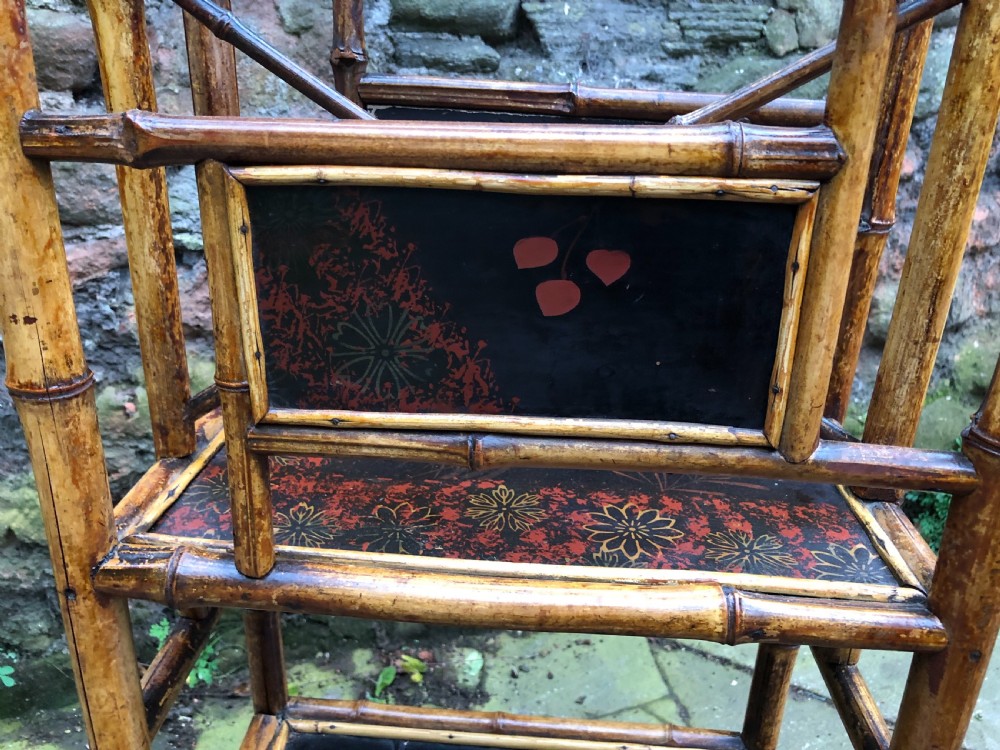 C19th lacquered panelled bamboo Canterbury stand View III