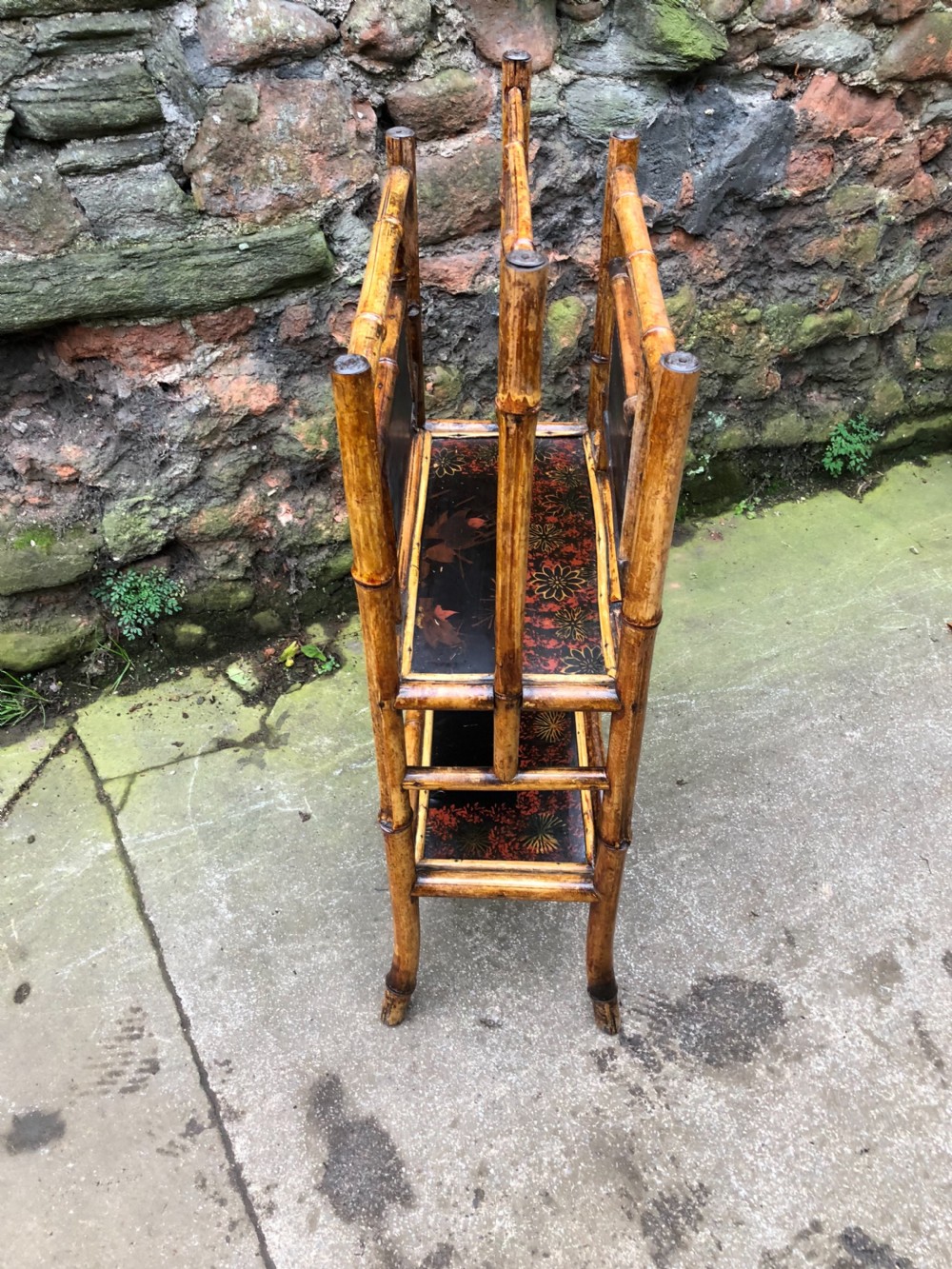 C19th lacquered panelled bamboo Canterbury stand View IV
