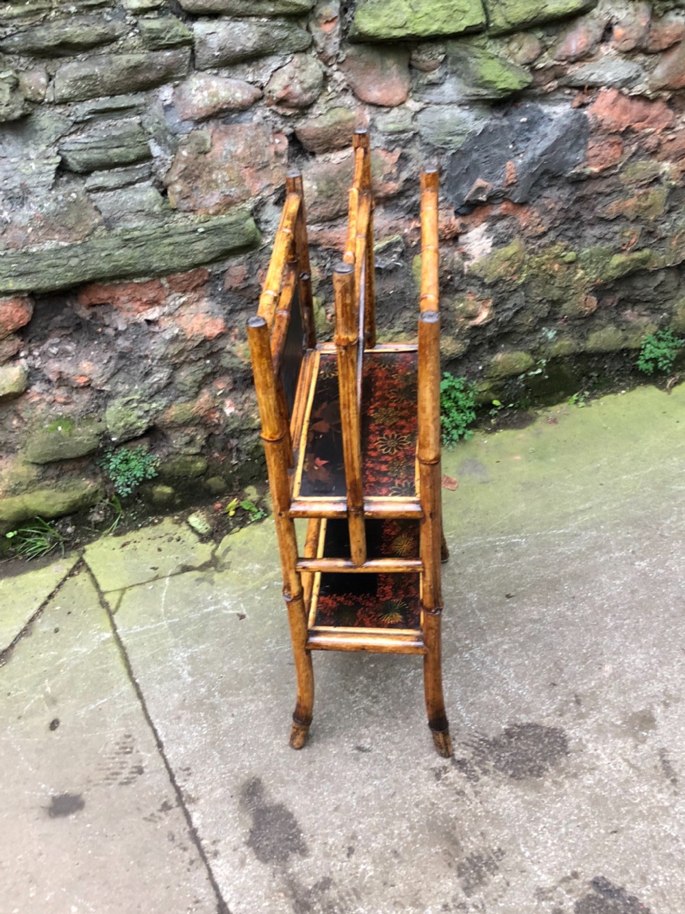 C19th lacquered panelled bamboo Canterbury stand View VI