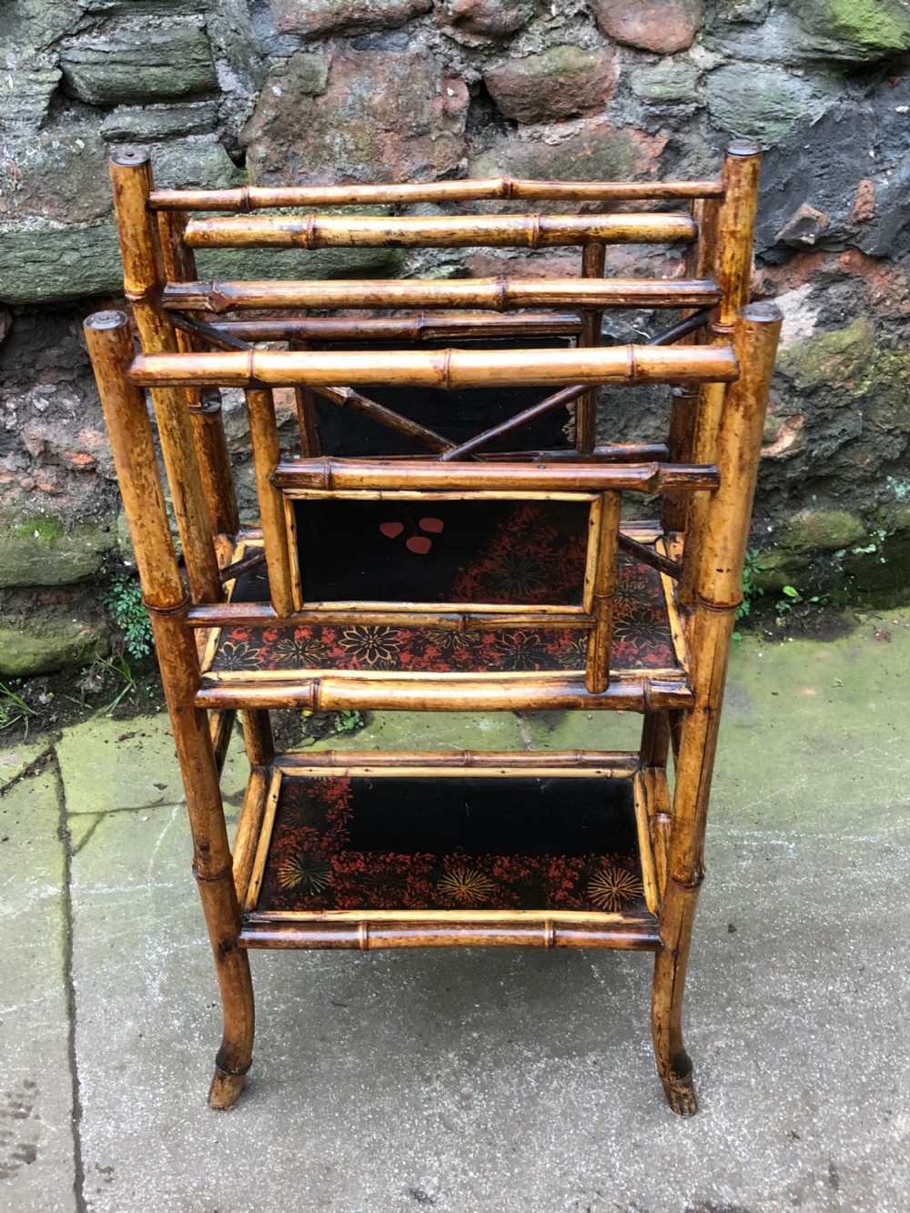 C19th lacquered panelled bamboo Canterbury stand View VII