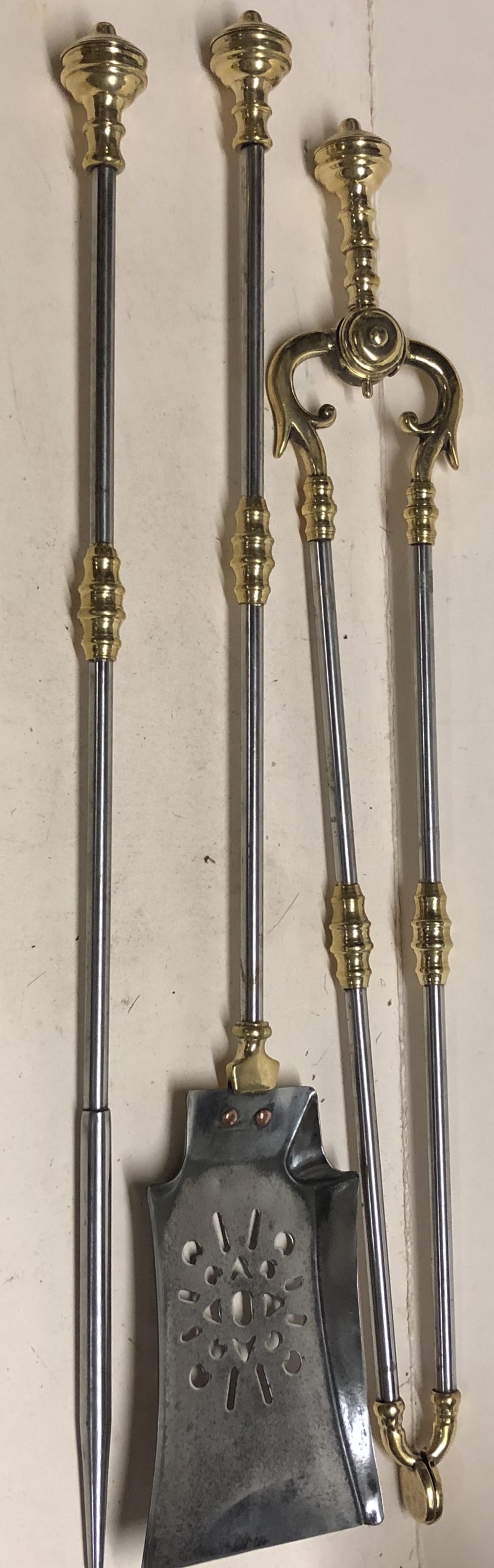C19th set of steel and brass fire irons