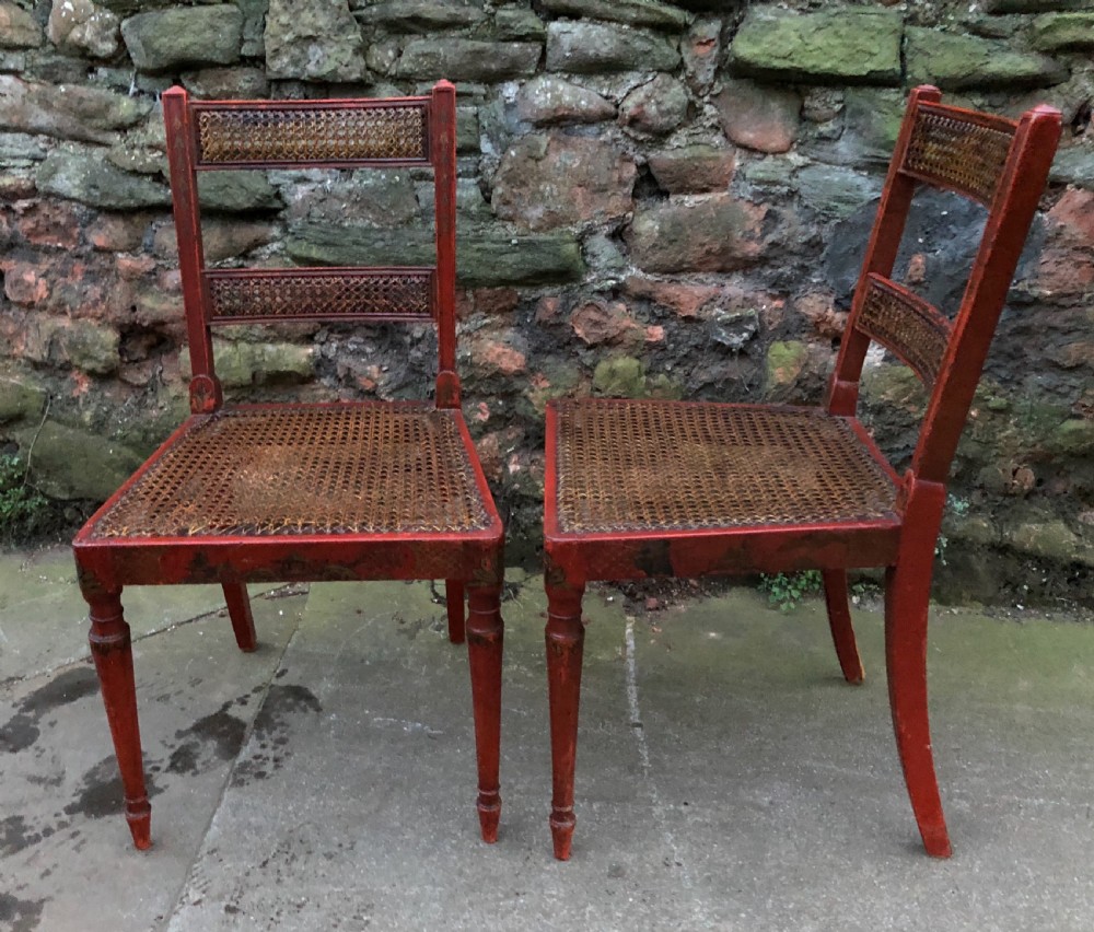 A good pair of chinoiserie decorated red lacquered chairs  View VII