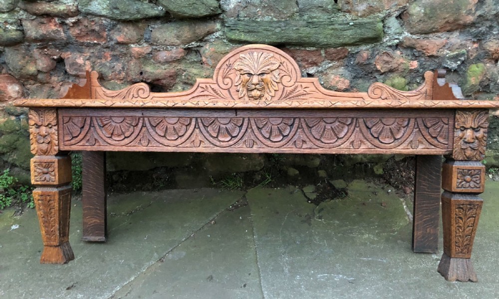 C19th oak carved hall bench  View II