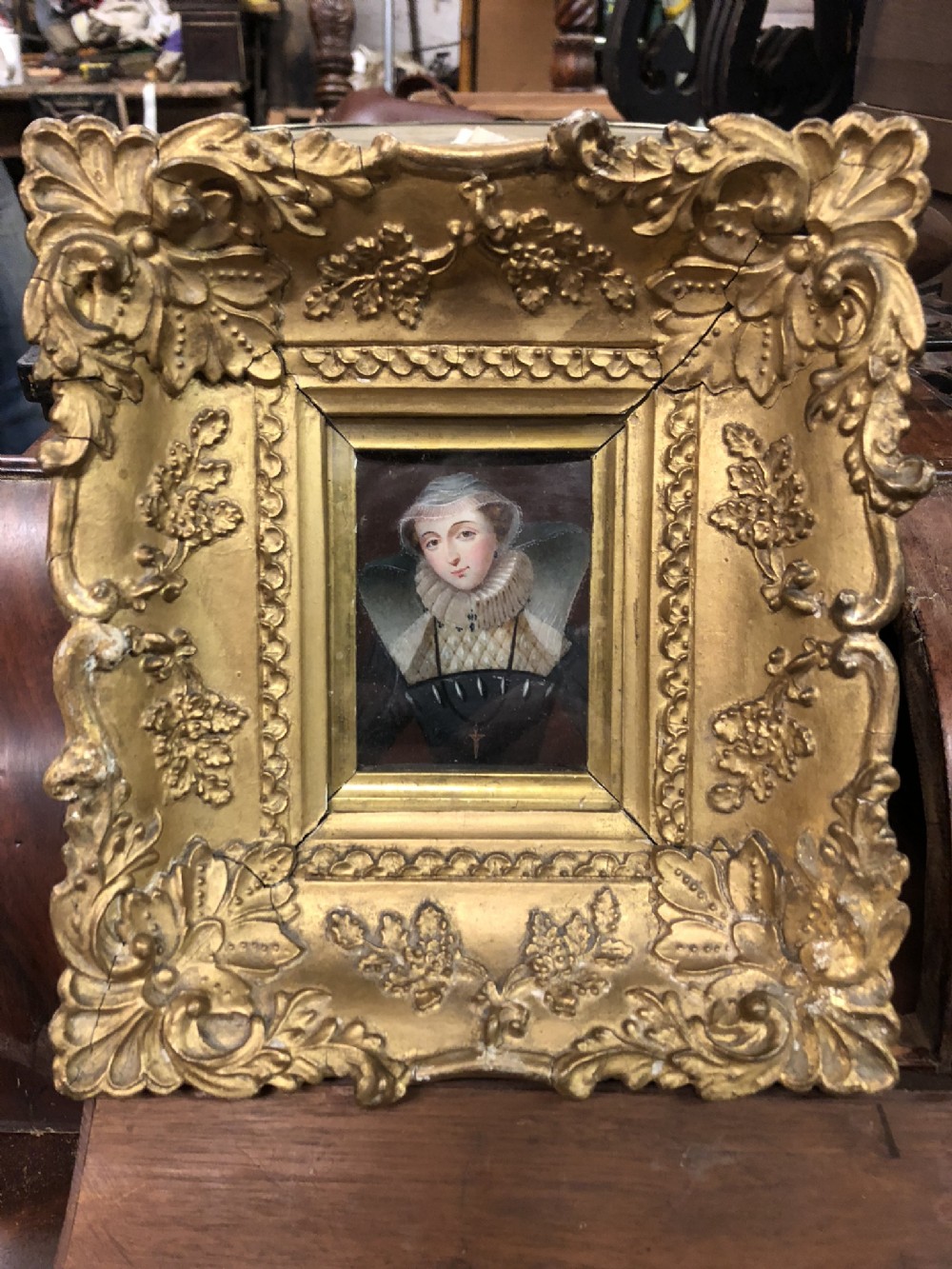 C19th framed miniature of Mary Queen of Scots painted on Ivory
