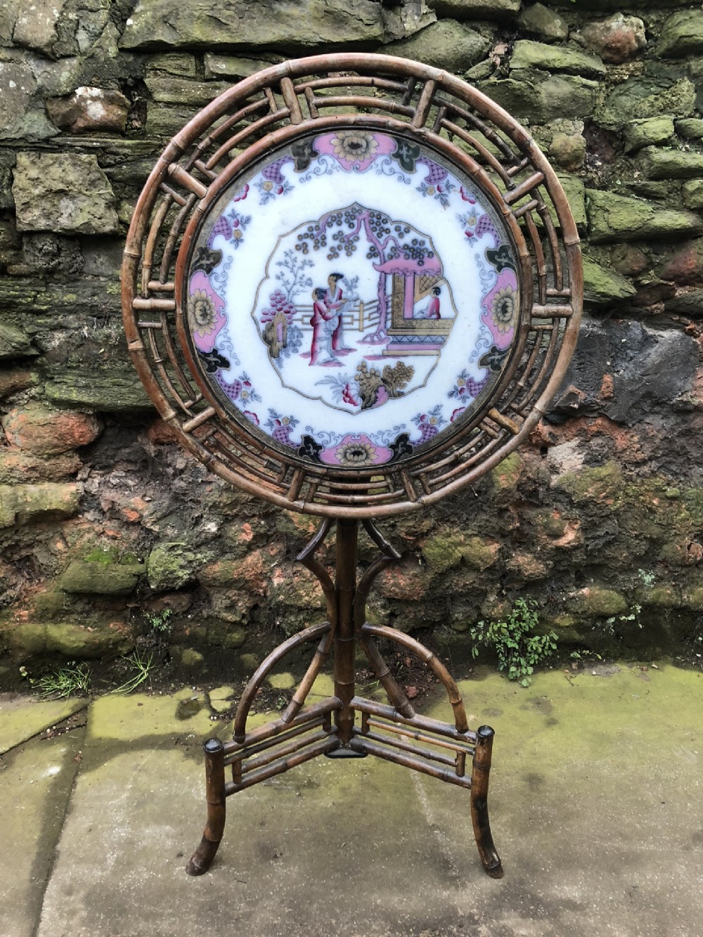 C19th bamboo tripod table with ceramic top