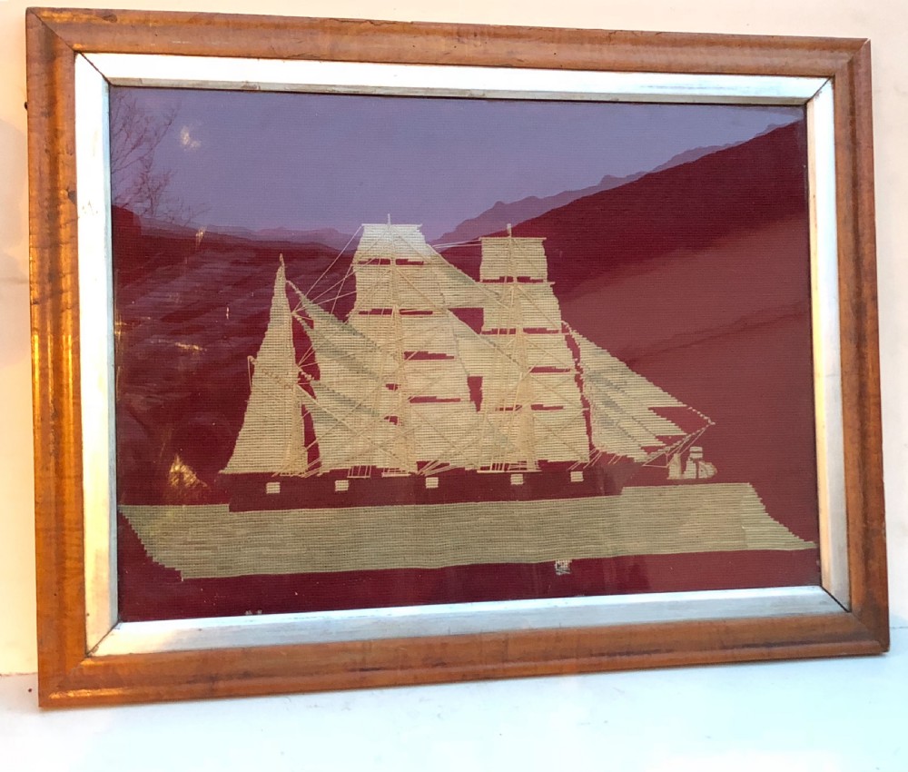 C19th woodwork picture of a three masted clipper