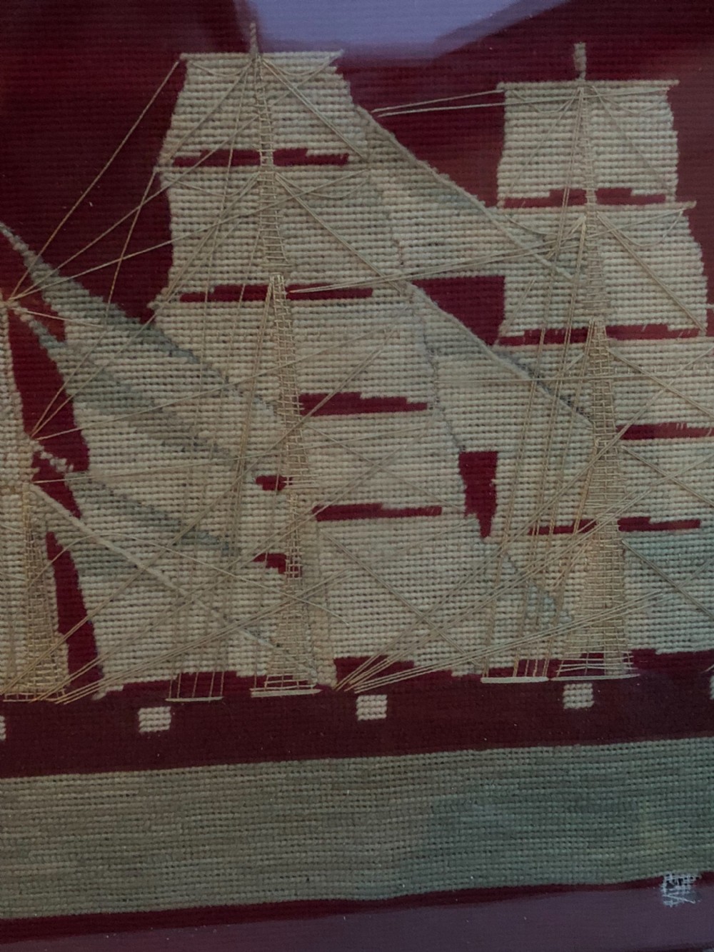C19th woodwork picture of a three masted clipper View III