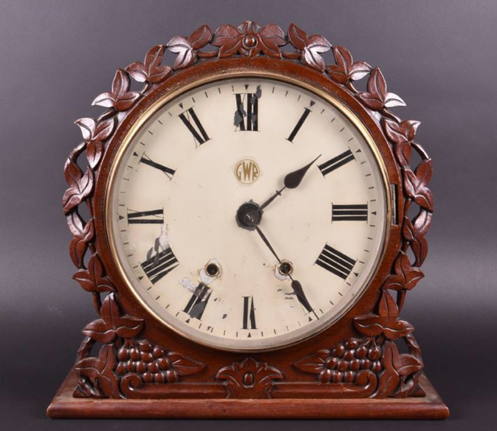 C19th mantle clock with painted face marked GWR