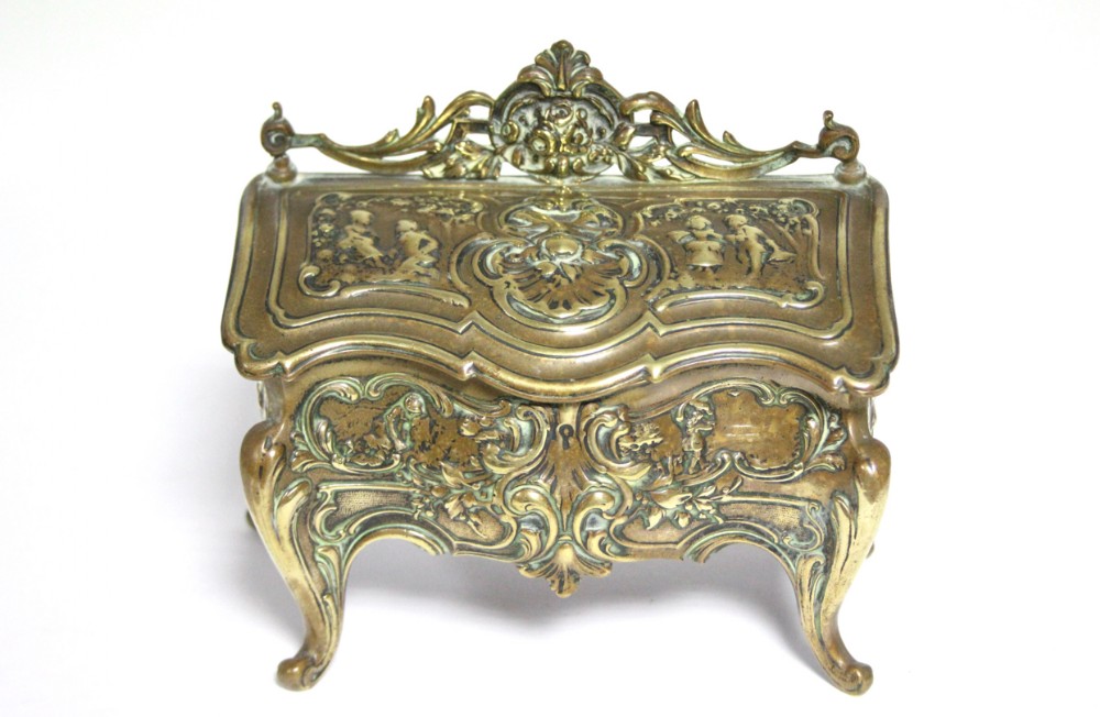 A late C19th brass inkwell in the form of a Louis XV bureau